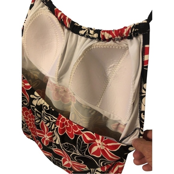 Halter-Tie Swim Top Ocean Dreams Black/Red/White Floral Padded Chest 24W - Picture 4 of 8